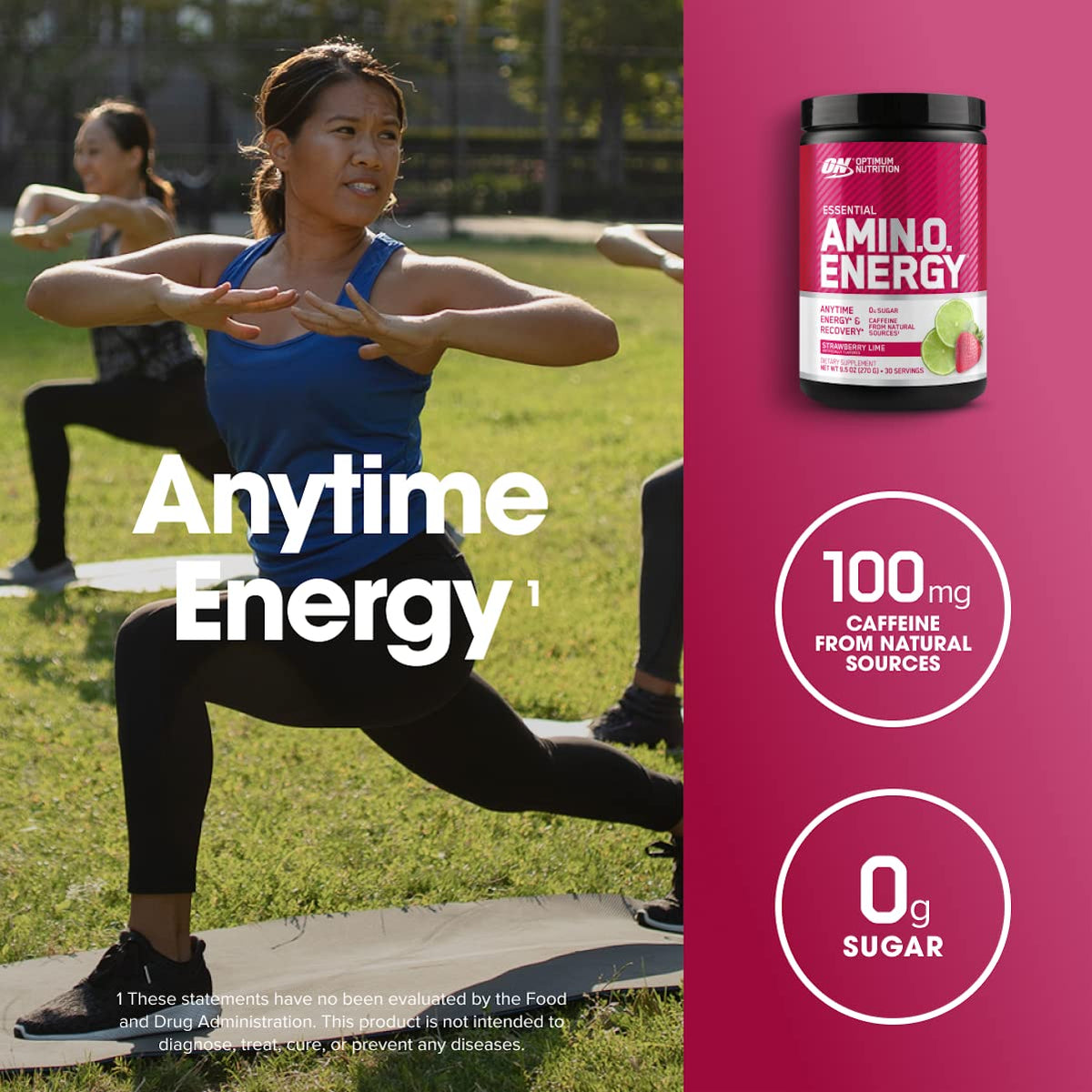 Optimum Nutrition Amino Energy Poudre Fraise Citron Vert 340g en milieu naturel
