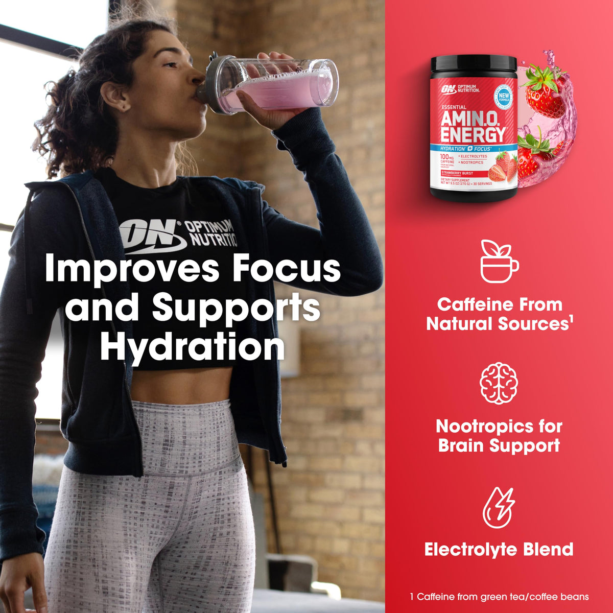 Optimum Nutrition Amino Energy Poudre, présentation de la saveur fraise