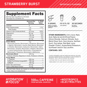 Optimum Nutrition Amino Energy Poudre, vue arrière avec informations nutritionnelles