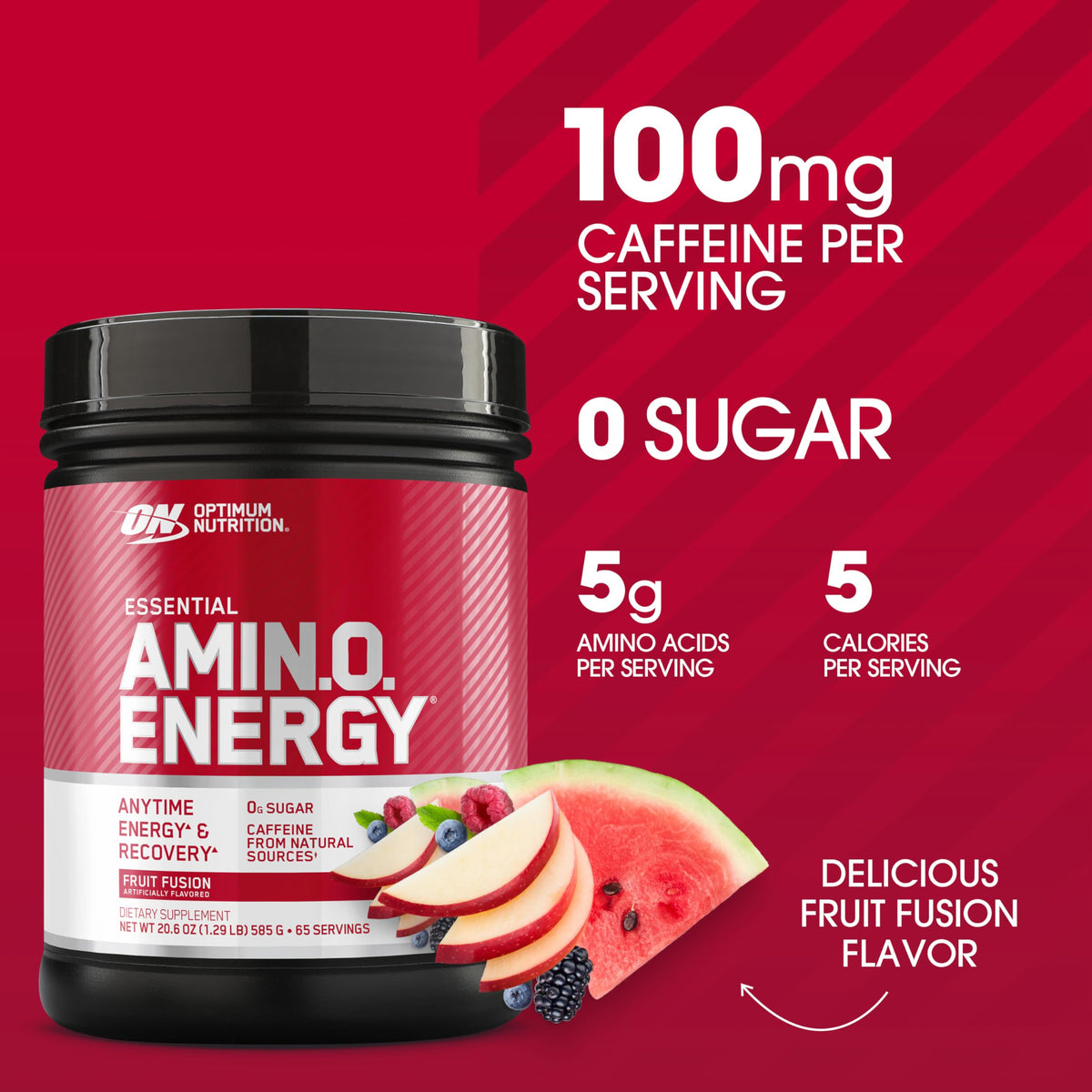 Optimum Nutrition Amino Energy poudre vue de près dans un verre