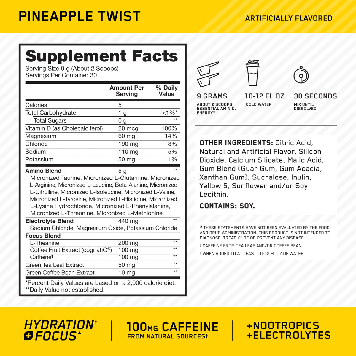 Optimum Nutrition Amino Energy Powder 372g Ananas arrière
