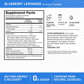 Optimum Nutrition Amino Energy Pré-Workout Citron Myrtille en poudre dans un verre