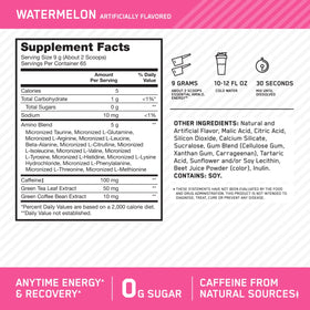 Optimum Nutrition Amino Energy Pré-Workout, emballage et informations nutritionnelles