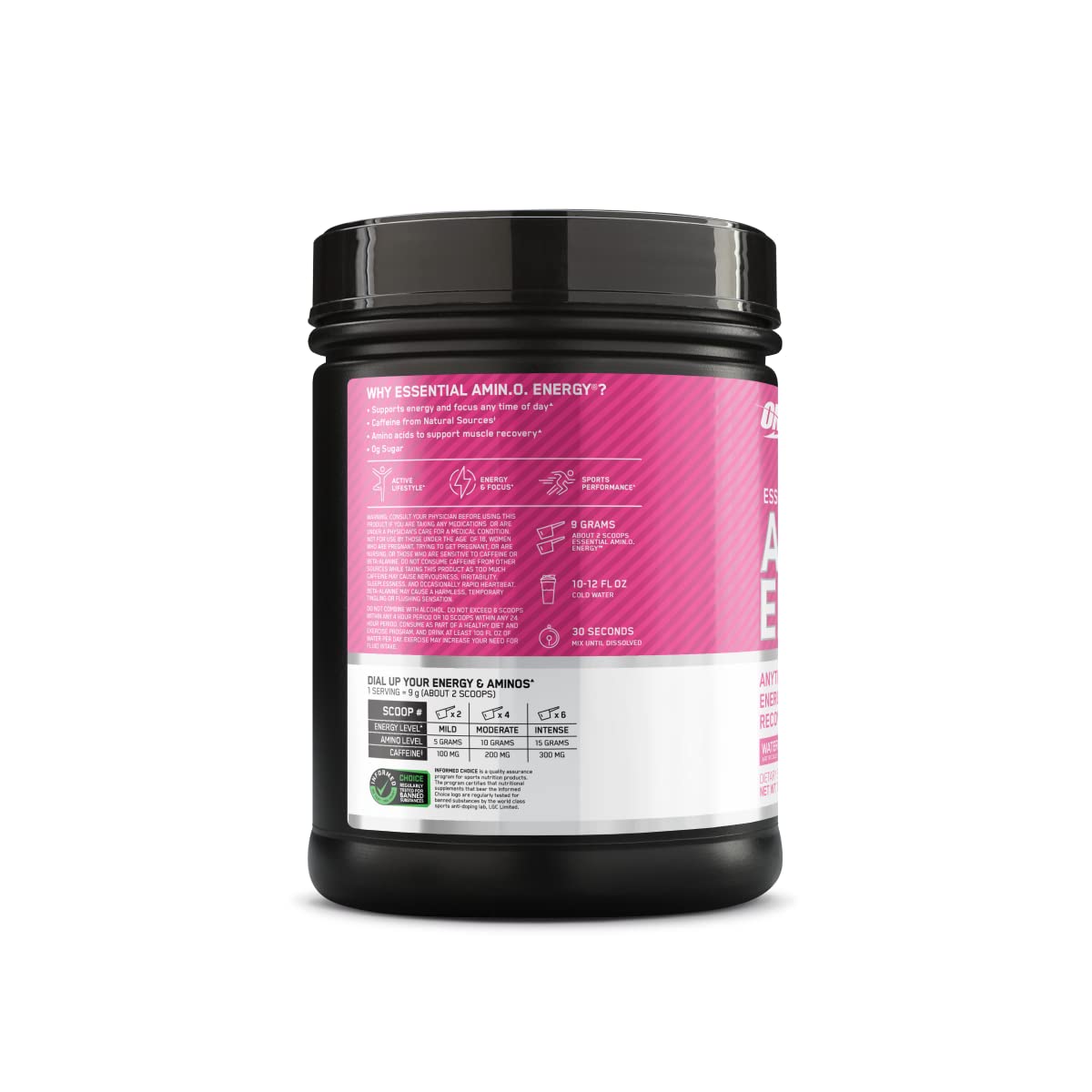 Optimum Nutrition Amino Energy Pré-Workout, présentation sur une table