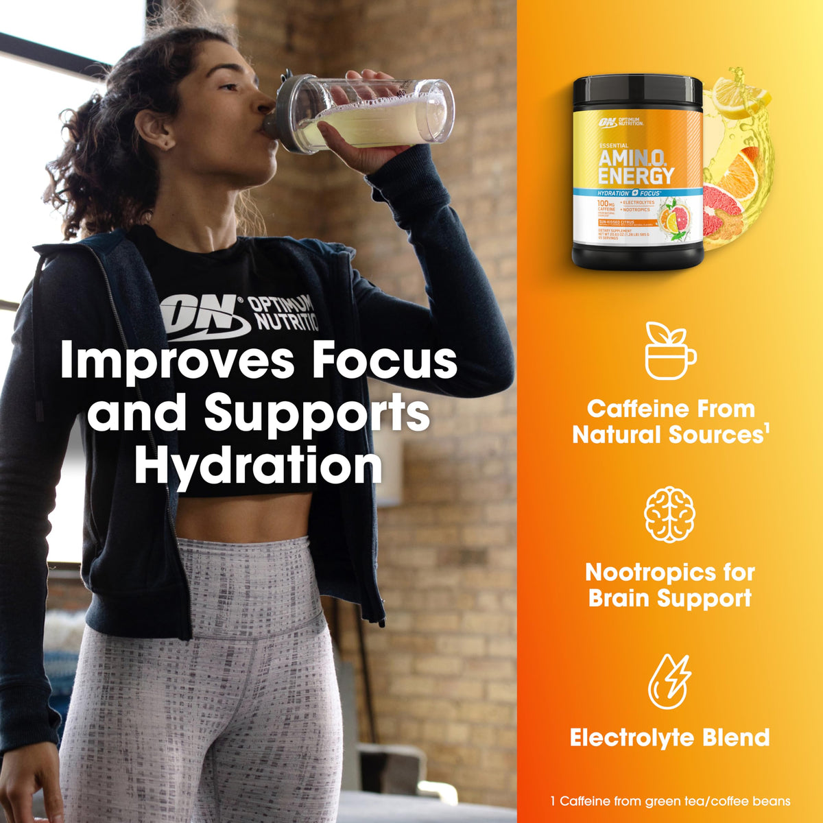 Optimum Nutrition Amino Energy Sunkissed Citrus 680g avec ingrédients