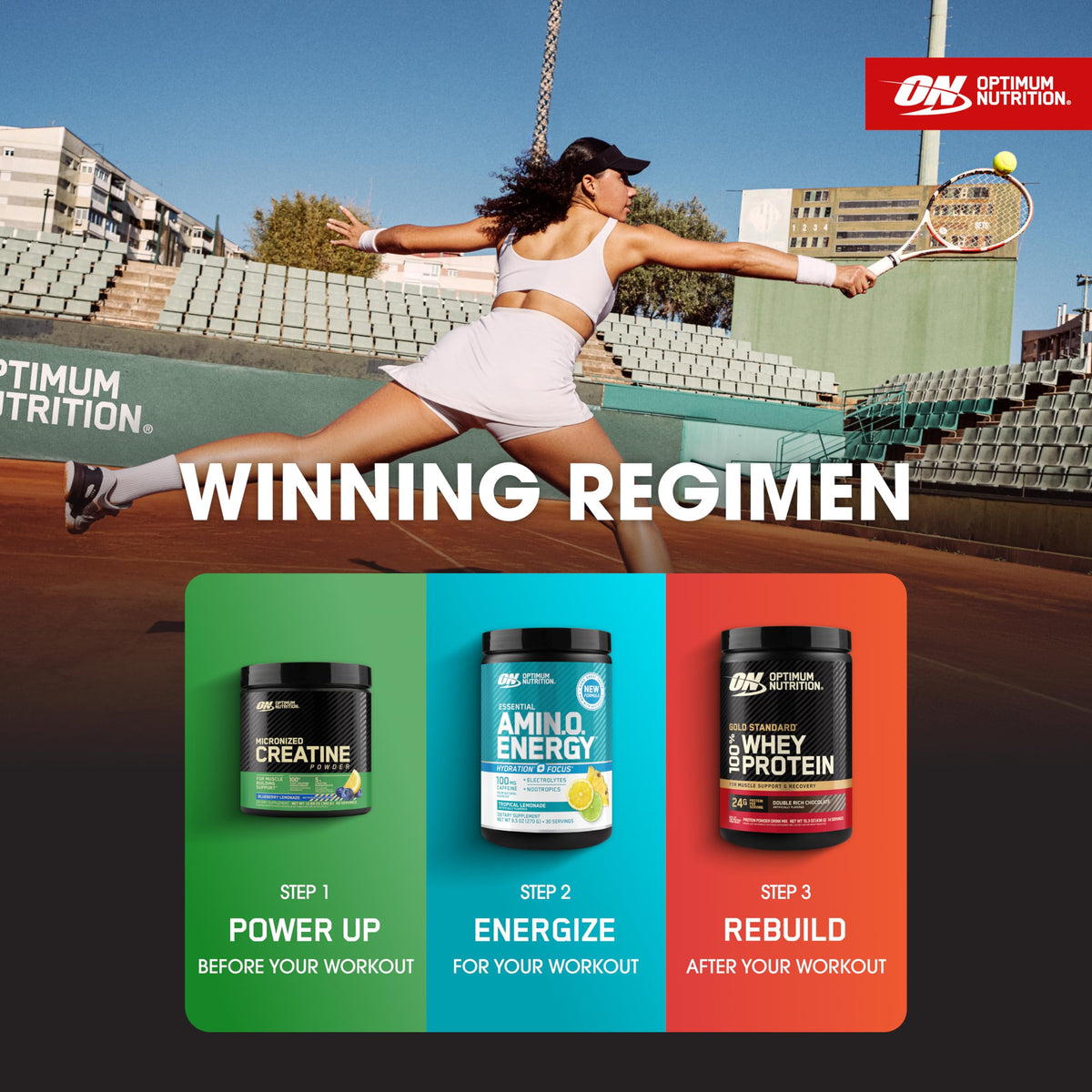 Optimum Nutrition Amino Energy Tropical Lemonade 390g en train d'être mélangé