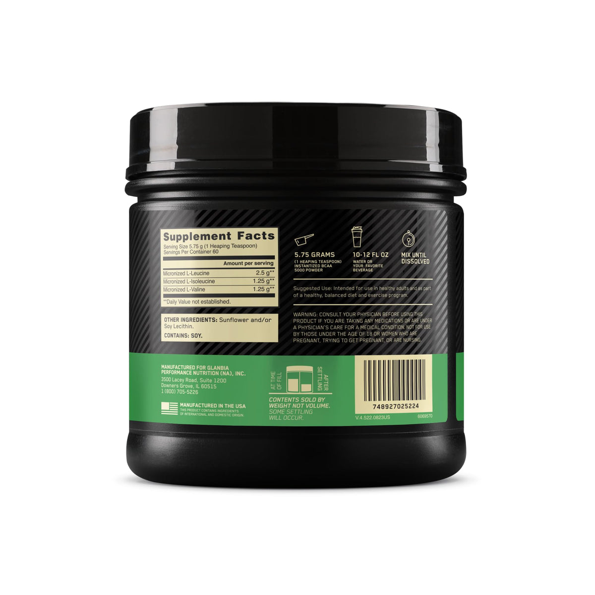 Optimum Nutrition BCAA 5000 Poudre 431g emballage