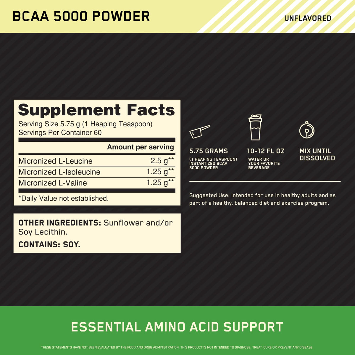 Optimum Nutrition BCAA 5000 Poudre 431g vue arrière