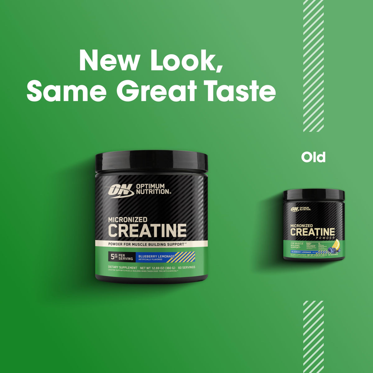 Optimum Nutrition Créatine Micronisée 5g Saveur Citron Myrtille avec fond sportif