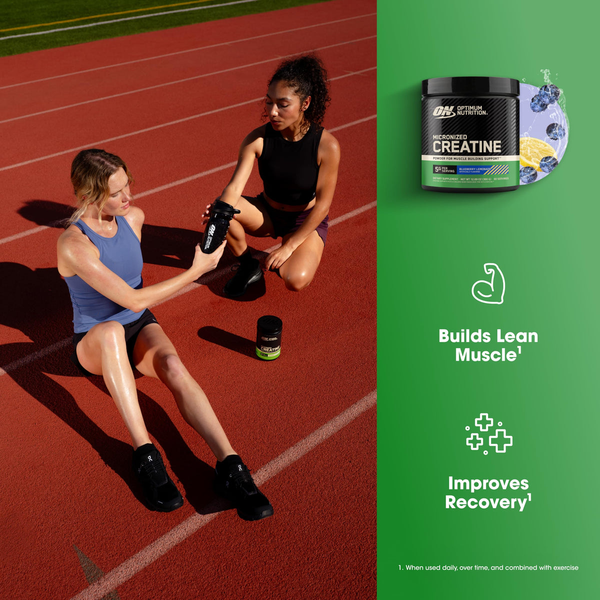 Optimum Nutrition Créatine Micronisée 5g Saveur Citron Myrtille en utilisation dans un shaker