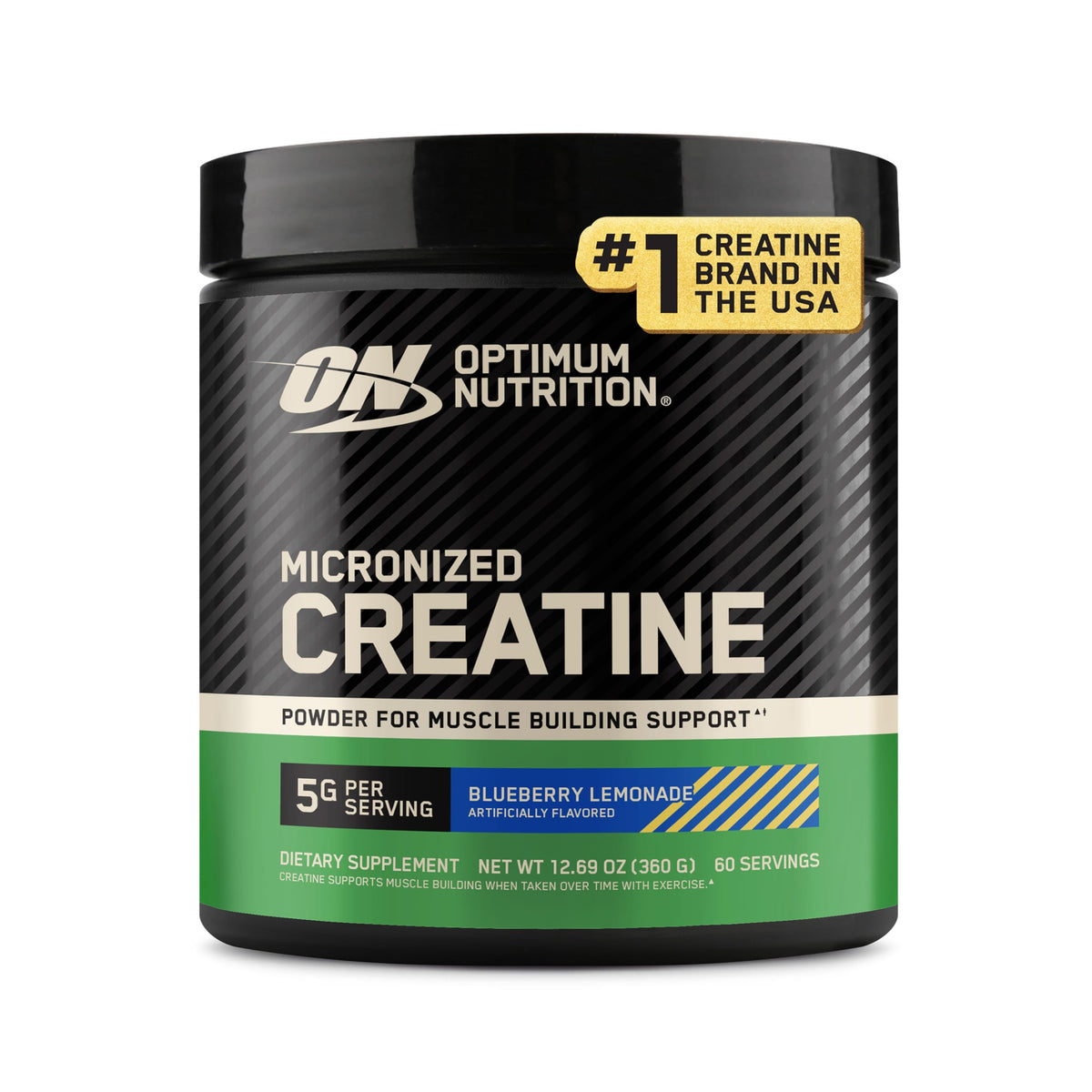 Optimum Nutrition Créatine Micronisée 5g Saveur Citron Myrtille vue de face