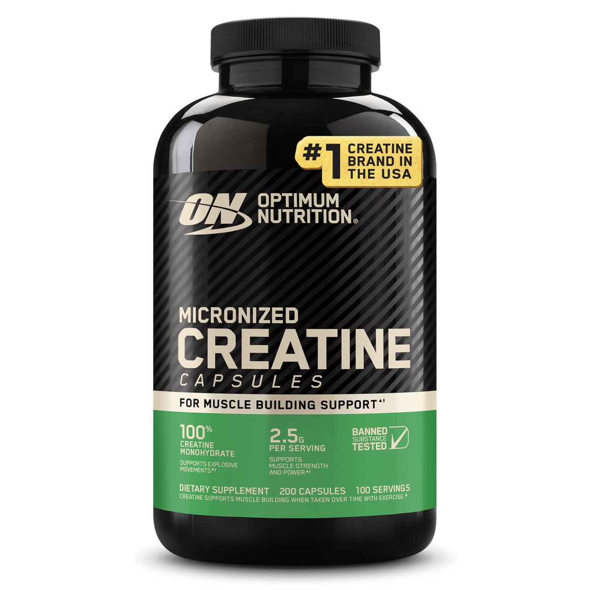 Optimum Nutrition Créatine Monohydrate Capsules 200 Ct vue de face