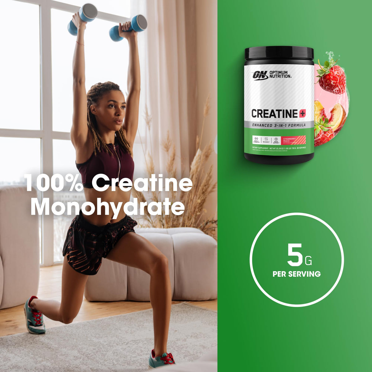 Optimum Nutrition Créatine Monohydrate Plus 720g avec une cuillère doseuse