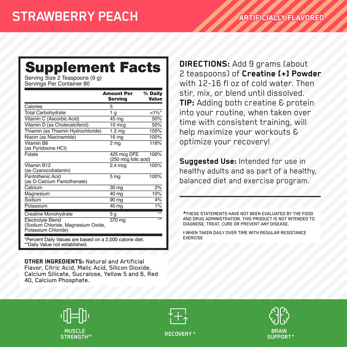 Optimum Nutrition Créatine Monohydrate Plus 720g en poudre dans un verre d'eau