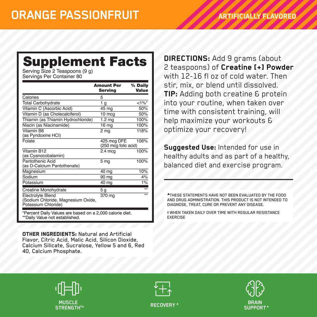 Optimum Nutrition Créatine Plus Poudre 800g en préparation dans un verre d'eau