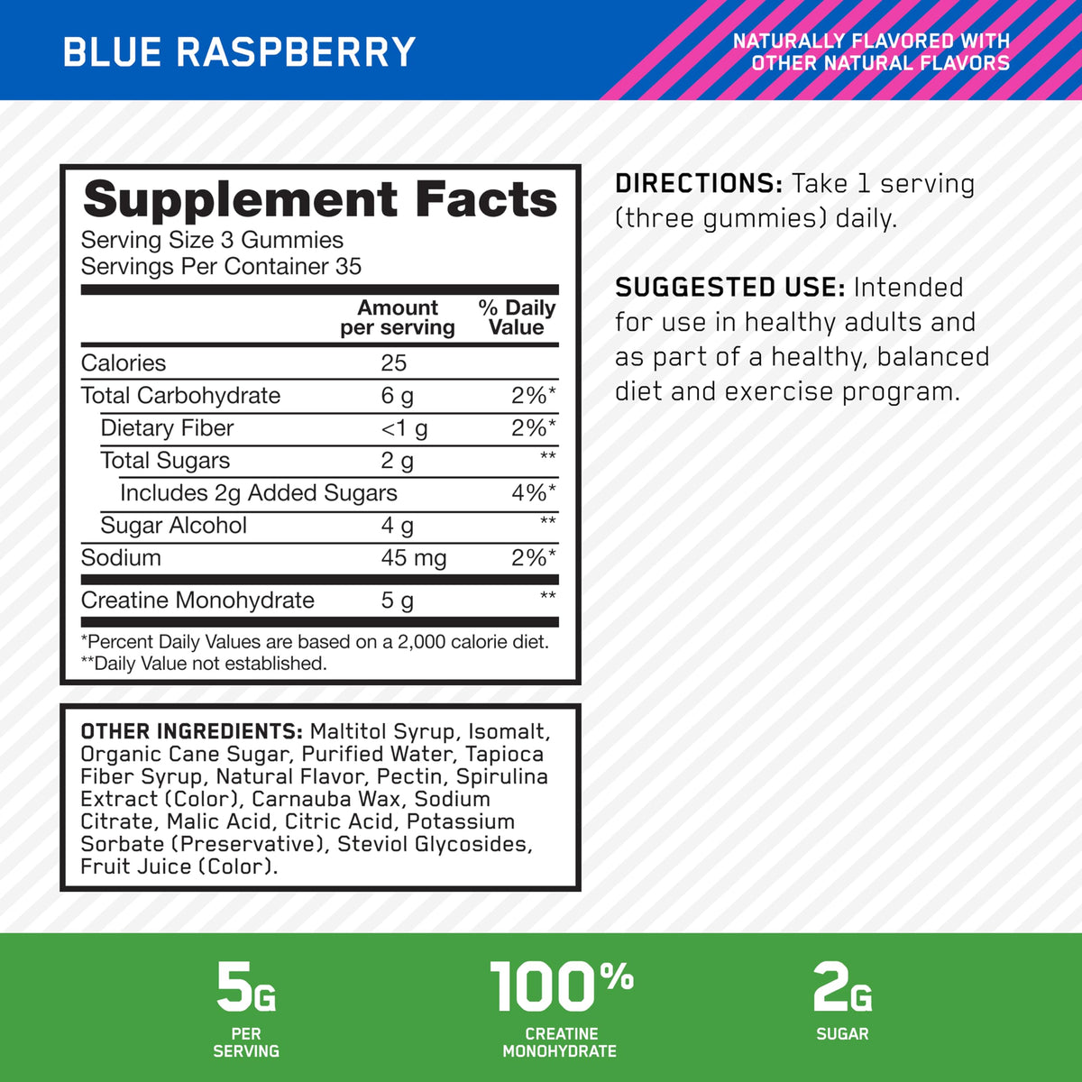Optimum Nutrition Gummies Créatine Monohydrate 5G 105 Ct arrière