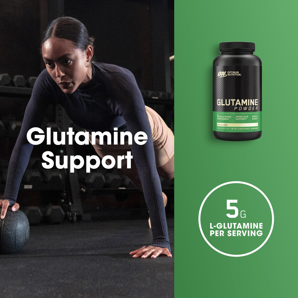 Optimum Nutrition L-Glutamine 300g en shaker après mélange