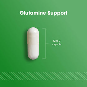 Optimum Nutrition L-Glutamine capsules on a fitness table