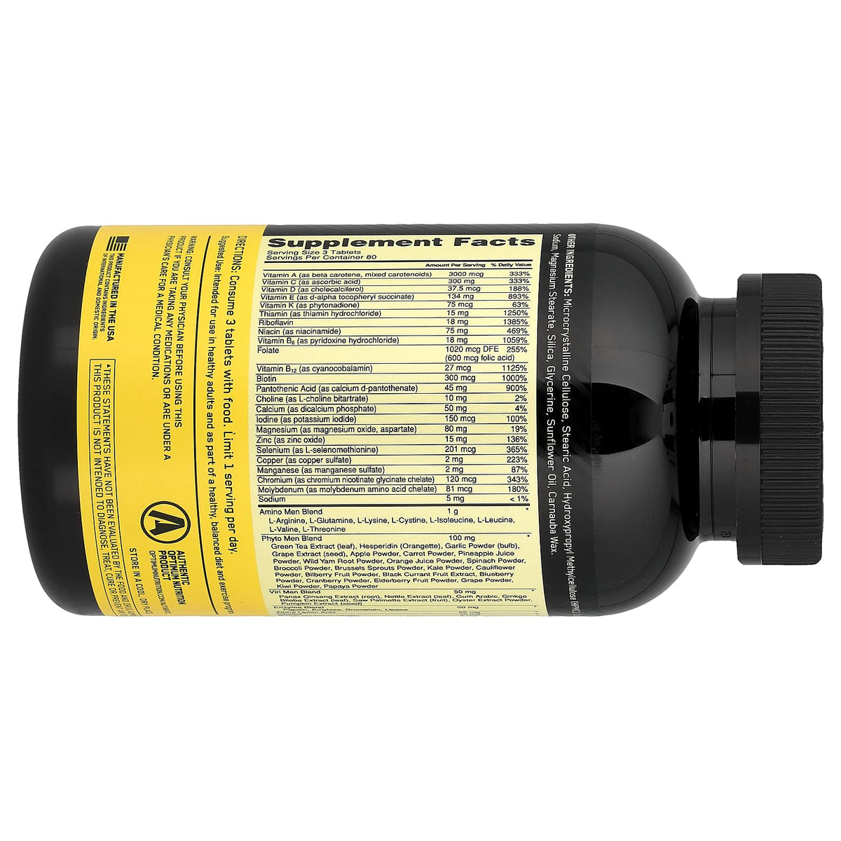 Optimum Nutrition Opti-Men 240 comprimés avec étiquette visible