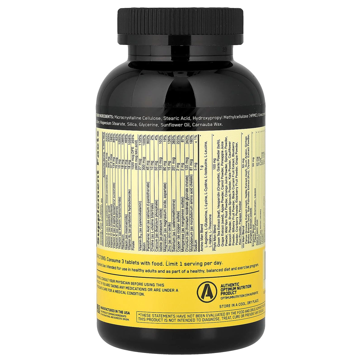 Optimum Nutrition Opti-Men 240 comprimés ouvert avec comprimés visibles