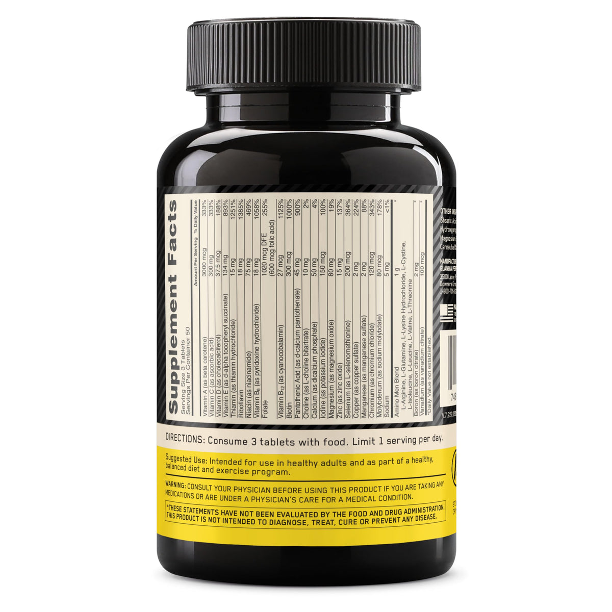 Optimum Nutrition Opti-Men, flacon ouvert montrant les comprimés