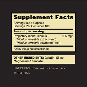 Optimum Nutrition Tribulus capsule showing the label and dosage