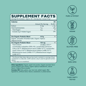 Ora Organic Complément Alimentaire Prébiotique et Probiotique 295g - vue de dos