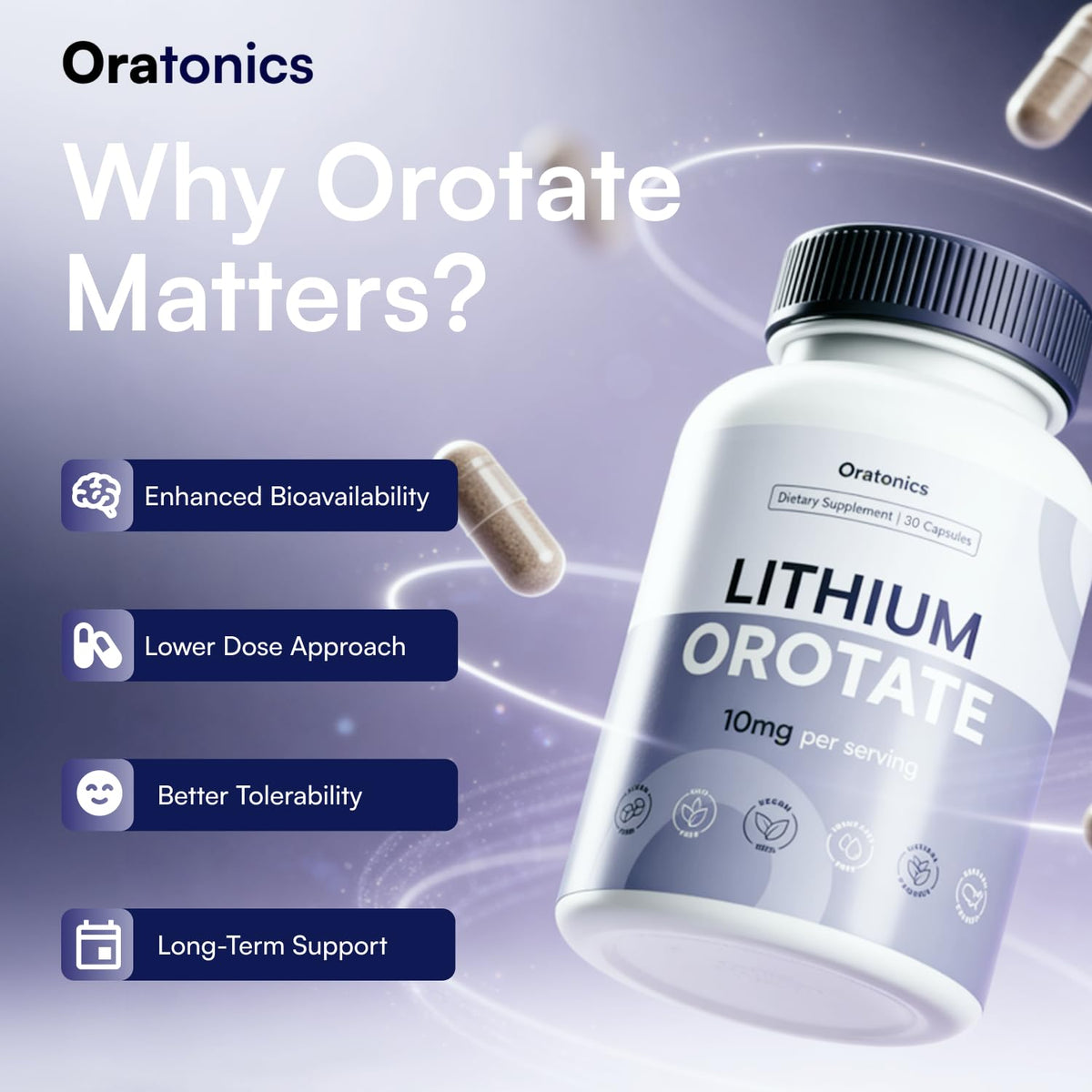 ORATONICS Lithium Orotate 10mg avec des ingrédients naturels