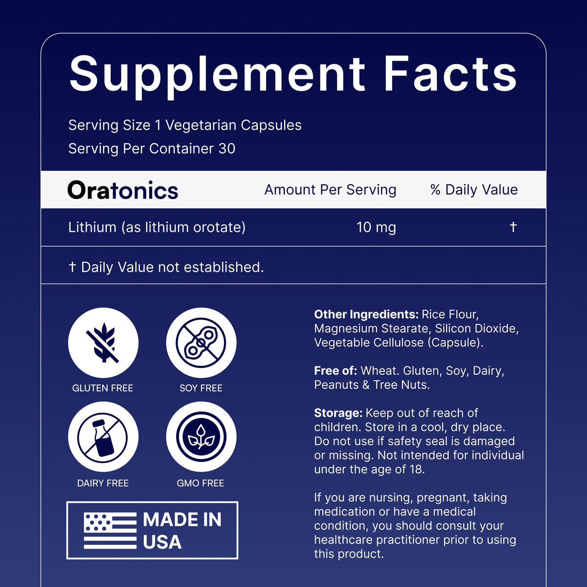 ORATONICS Lithium Orotate 10mg gélules vues de près