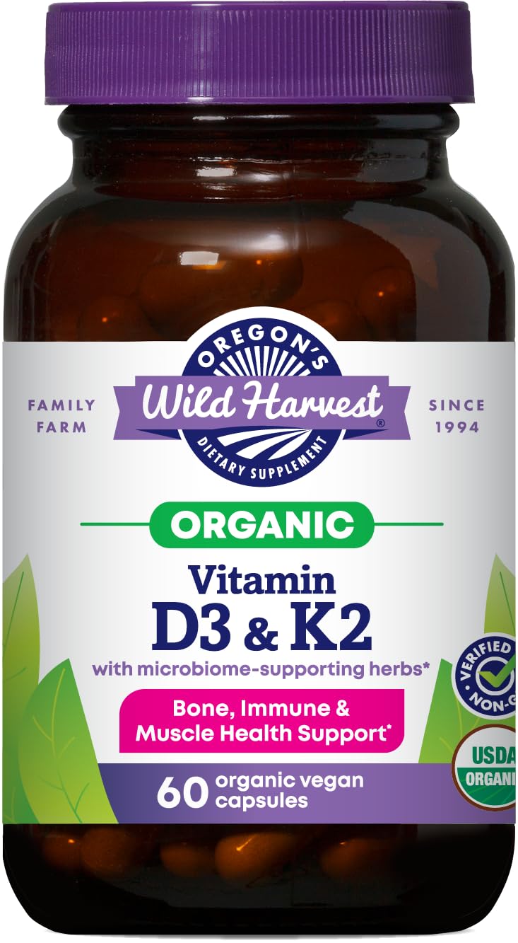 Oregon's Wild Harvest 60 capsules bio D3 et K2 vue de face