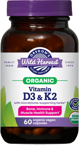 Oregon's Wild Harvest 60 capsules bio D3 et K2 vue de face
