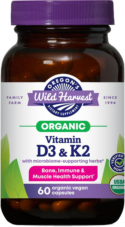 Oregon's Wild Harvest 60 capsules bio D3 et K2 vue de face