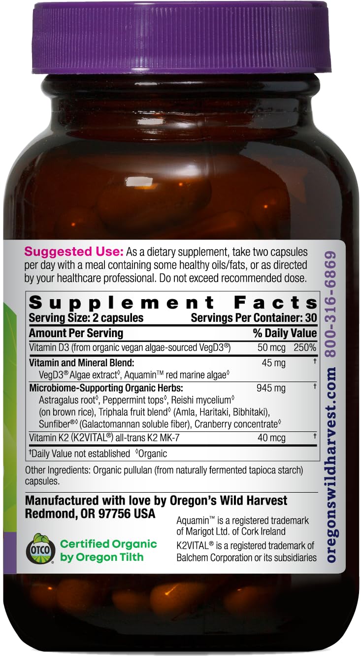Oregon's Wild Harvest capsules bio D3 et K2 avec étiquette