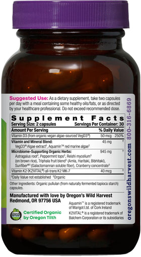 Oregon's Wild Harvest capsules bio D3 et K2 avec étiquette
