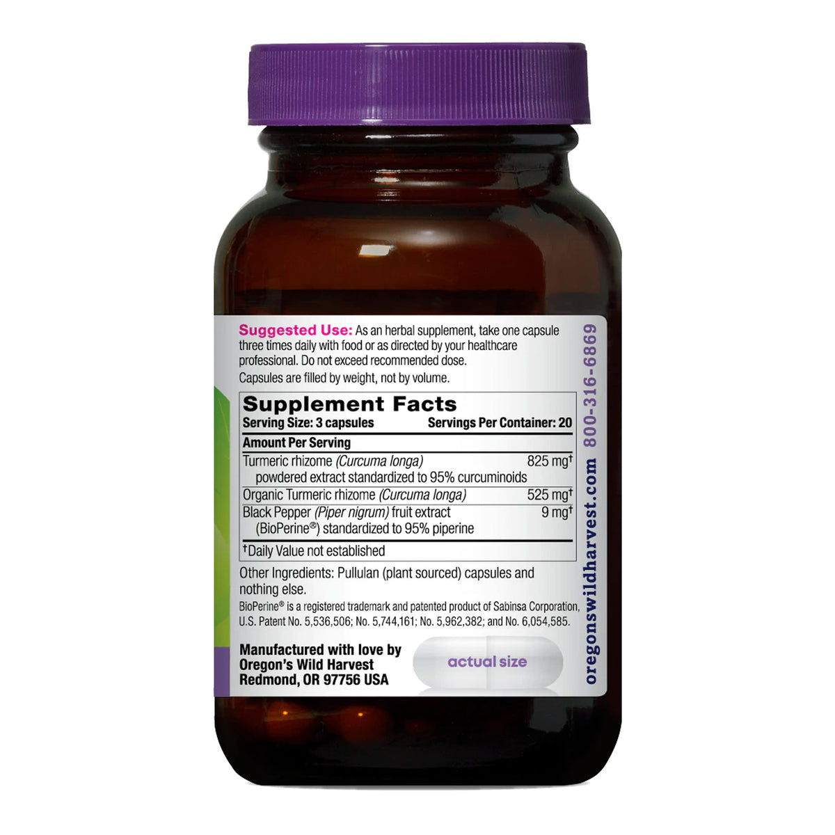 Oregon's Wild Harvest Complément Alimentaire Curcuma 1350 mg vue arrière