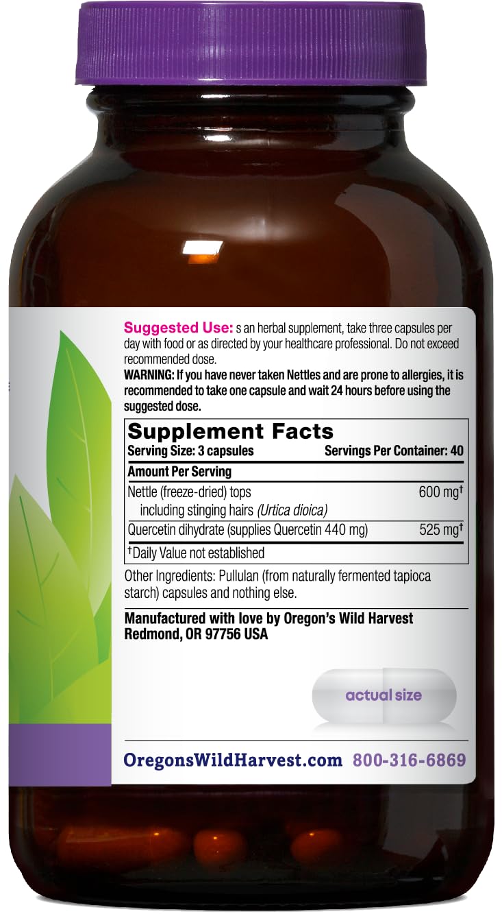 Oregon's Wild Harvest Gélules de Quercétine à Ortie 120 capsules vue arrière