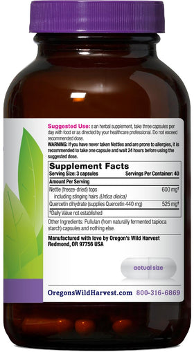 Oregon's Wild Harvest Gélules de Quercétine à Ortie 120 capsules vue arrière
