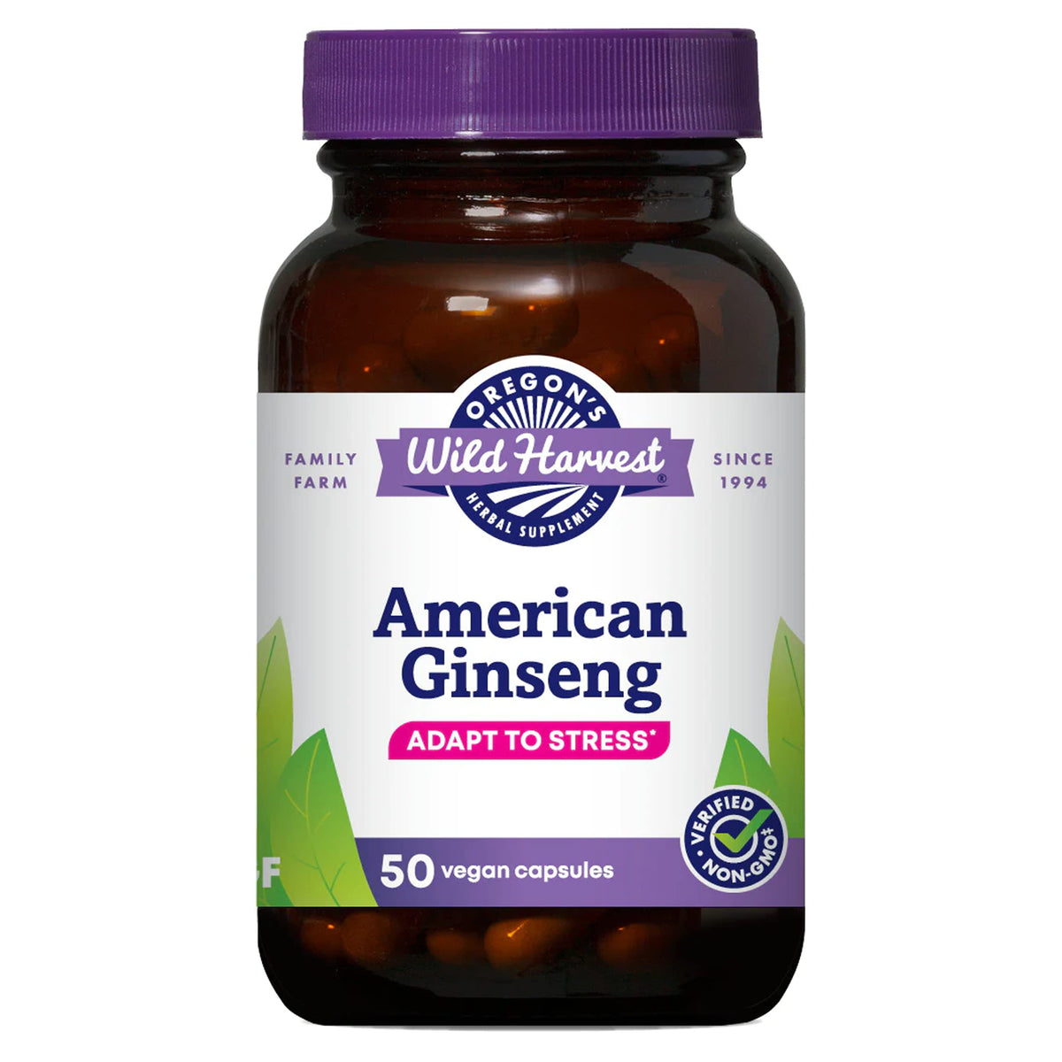 Oregon's Wild Harvest Ginseng Capsules Non-GMO 50 Comp. vue de face