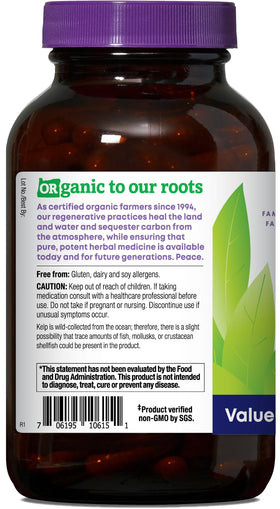 Oregon's Wild Harvest Kelp Bio 180 capsules sur un fond blanc