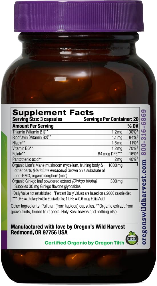 Oregon's Wild Harvest Lion's Mane Plus flacon avec capsules