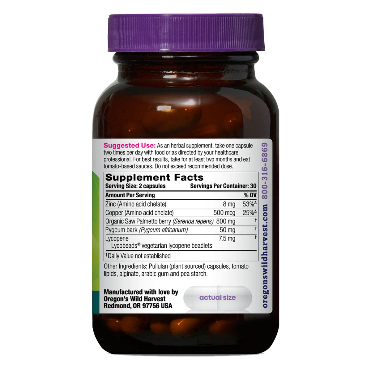 Oregon's Wild Harvest Prostate Santé flacon ouvert avec capsules