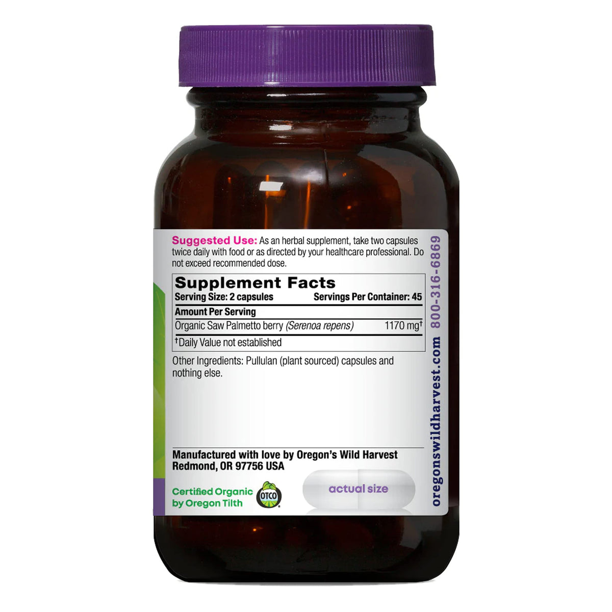 Oregon's Wild Harvest Saw Palmetto capsules packaging