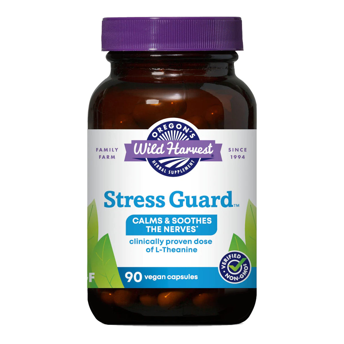 Oregon's Wild Harvest Stress Guard 90 capsules vue de l'avant avec étiquette