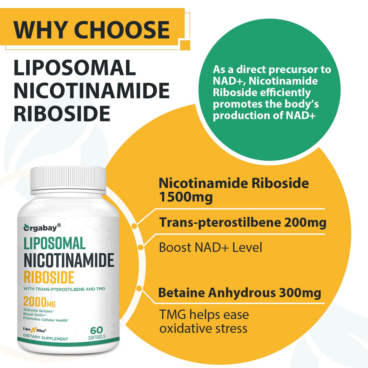 Orgabay Nicotinamide Riboside 2000 MG affichage des valeurs nutritionnelles