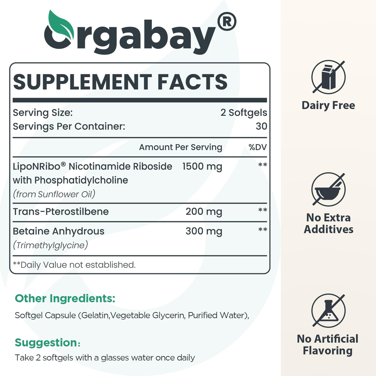 Orgabay Nicotinamide Riboside 2000 MG gélules arrière