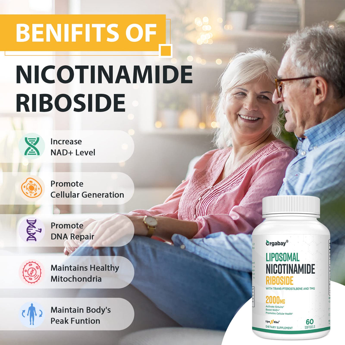Orgabay Nicotinamide Riboside 2000 MG gélules sur une table