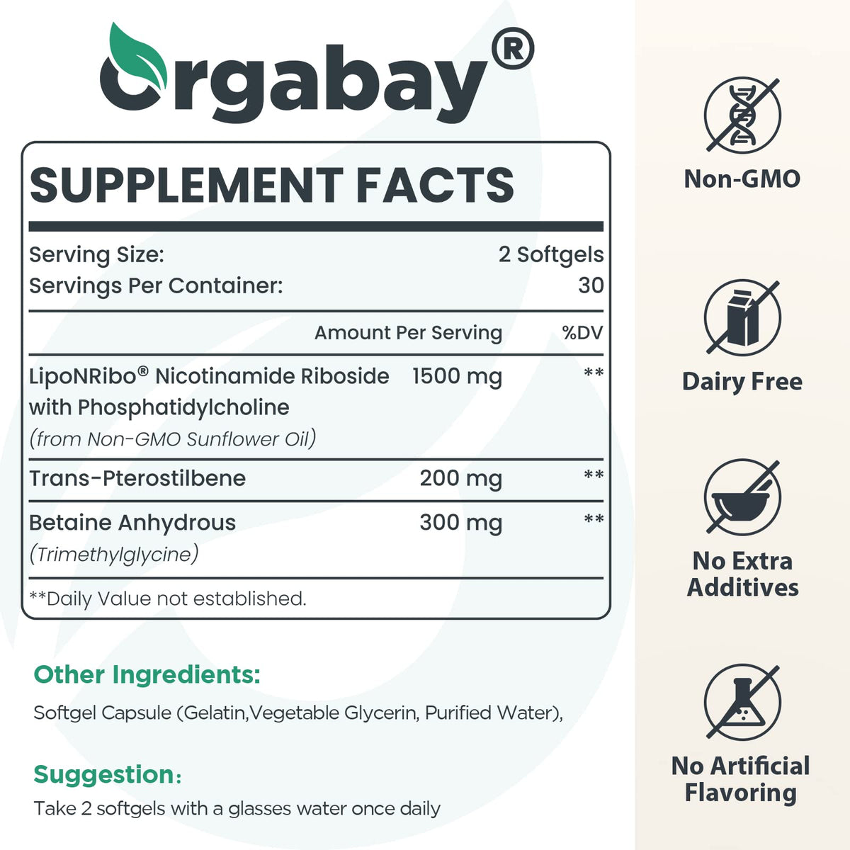 Orgabay Nicotinamide Riboside 2000 MG vue de près des gélules