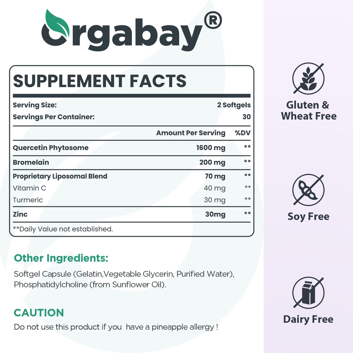 Orgabay Quercétine 1600 mg softgels côté