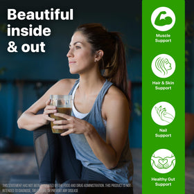 Orgain Collagène Marin en Poudre 12g 8,5oz à côté d'une boisson