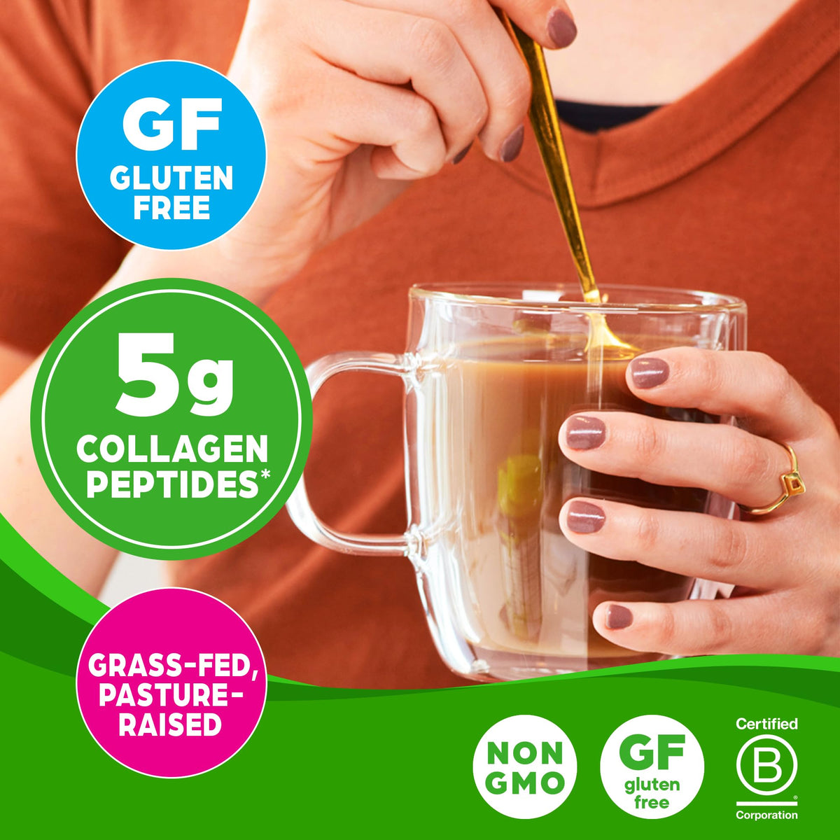 Orgain Poudre de Collagène Hydrolysé 5g avec un verre d'eau